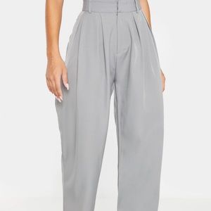grey woven high waisted cigarette leg pants